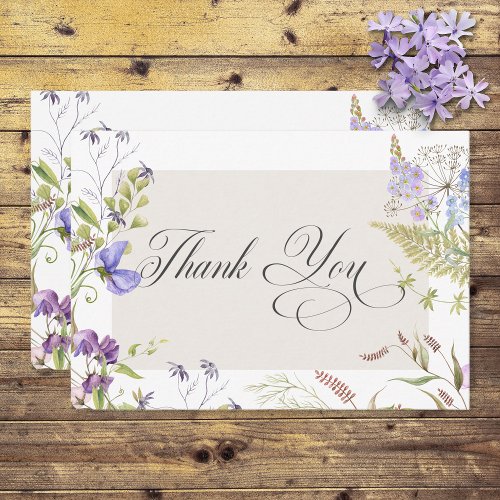 Rustic Lavender  Sage Wildflowers White Thank You Card