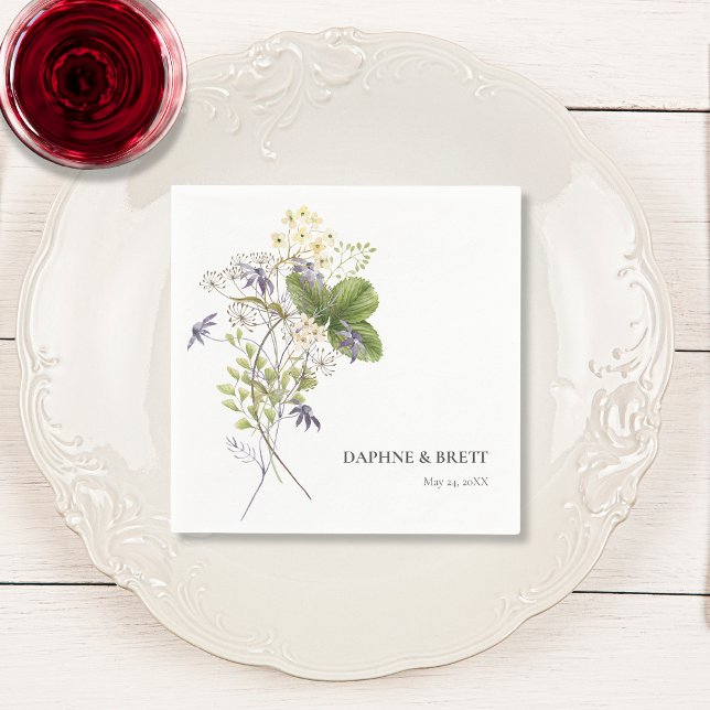 Rustic Lavender & Sage Wildflowers White Wedding Napkins (Creator Uploaded)