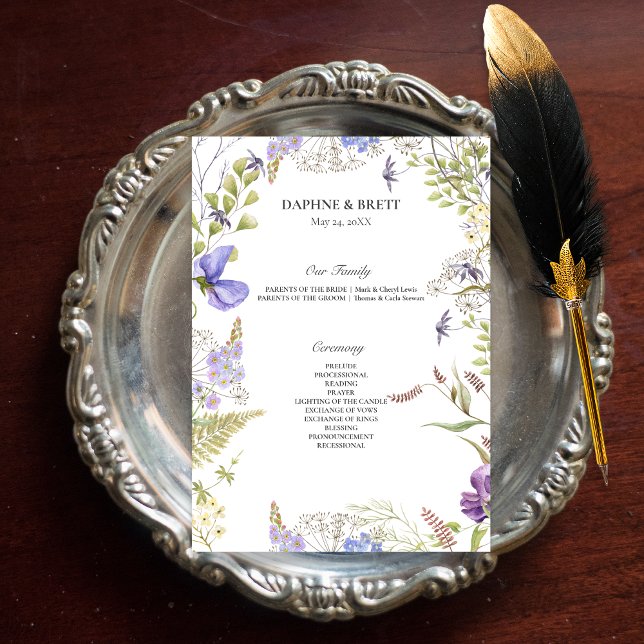 Rustic Lavender & Sage Wildflowers White Wedding Program (Rustic Lavender & Sage Wildflowers White Wedding Program)