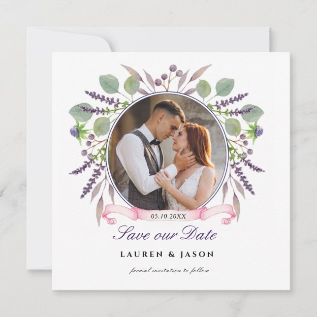 Rustic Lavender Save the date Photo square Invitat Invitation (Front)