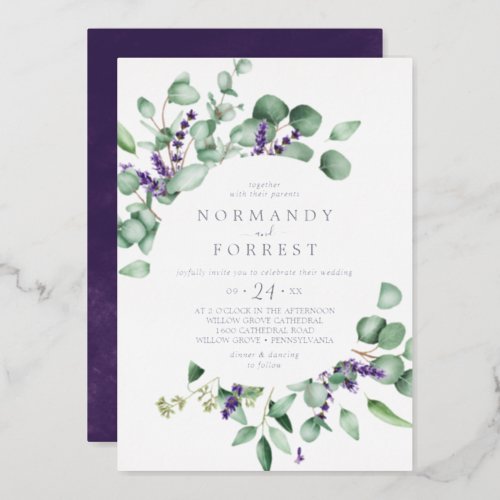 Rustic Lavender  Silver Foil Casual Wedding Foil Invitation