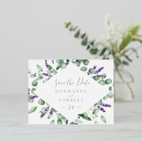 Rustic Lavender  Silver Foil Save the Date Foil Invitation Postcard