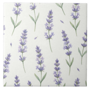 Rustic Lavender Sprigs Seamless Pattern Ceramic Tile
