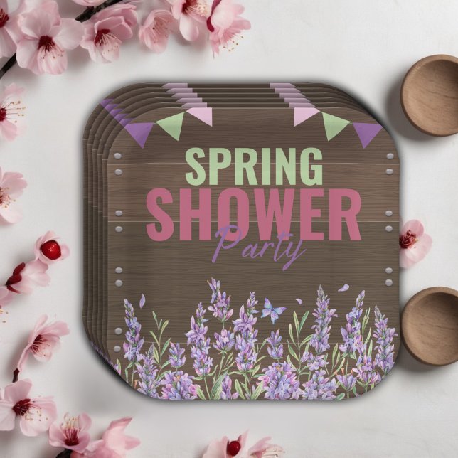 Rustic Lavender Spring Shower Party Baby Shower Paper Plates (Creator Uploaded)
