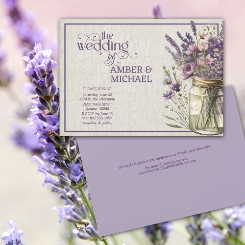 Rustic Lavender Spring Summer Floral Wedding Invitation