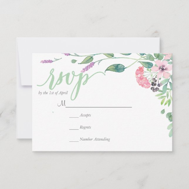 RUSTIC Lavender watercolor WREATH leaves RSVP Card (Front)
