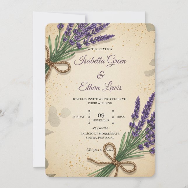 Rustic Lavender Wedding Invitation (Front)