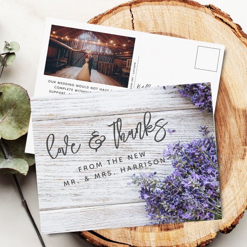 Rustic Lavender Wedding Photo Thank You Postcard