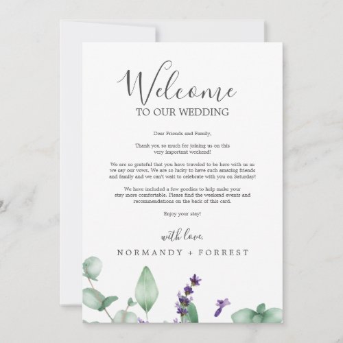 Rustic Lavender Wedding Welcome Letter  Itinerary