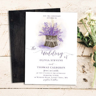 Rustic Lavender Wheat Wood Flower Pot Chic Wedding Invitation