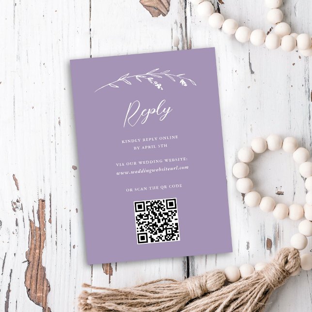 Rustic Lavender Wildflower Online QR Code Wedding RSVP Card (Creator Uploaded)
