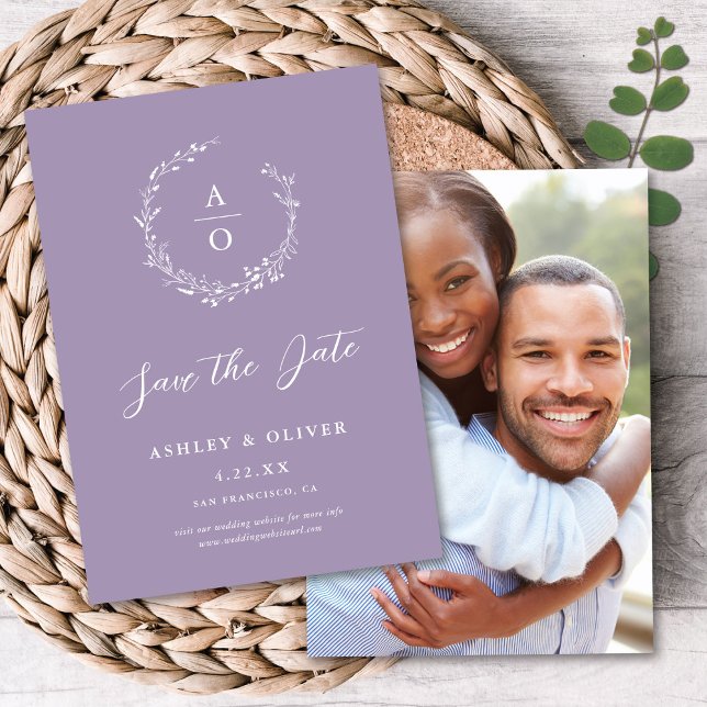 Rustic Lavender Wildflower + Photo Save The Date Invitation (Creator Uploaded)