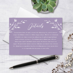 Rustic Lavender Wildflower Wedding Details Enclosure Card