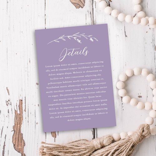 Rustic Lavender Wildflower Wedding Details Enclosure Card