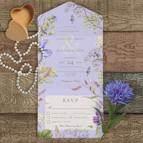 Rustic Lavender Wildflowers Lavender Dinner All In One Invitation