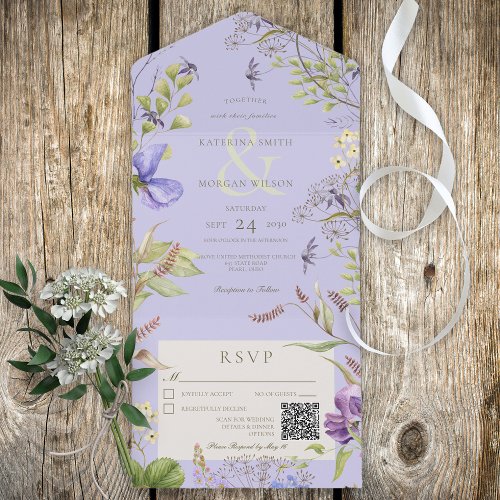 Rustic Lavender Wildflowers Lavender QR Code All In One Invitation