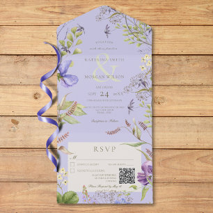 Rustic Lavender Wildflowers Lavender QR Code All In One Invitation