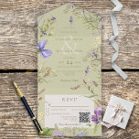Rustic Lavender Wildflowers Sage Green Qr Code All In One Invitation at Zazzle
