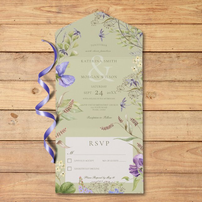 Rustic Lavender Wildflowers Sage No Dinner All In One Invitation (Rustic Lavender Wildflowers Sage No Dinner All In One Invitation)