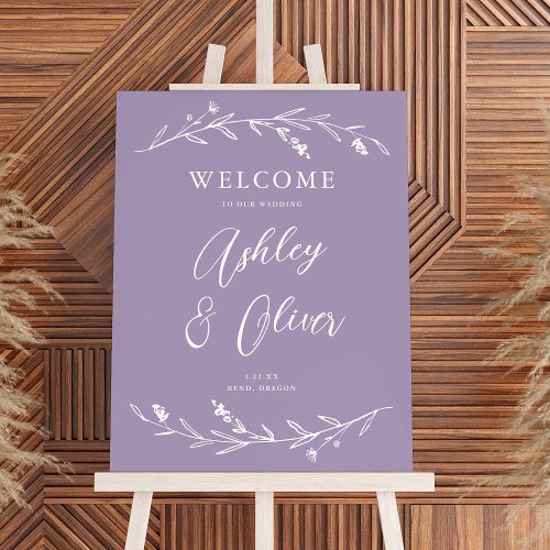 Rustic Lavender Wildflowers Wedding Welcome Sign