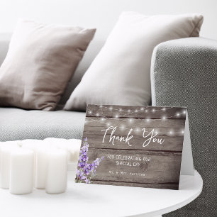 Rustic Lavender Wood Texture Light Wedding Photo Letterpress Thank You Card