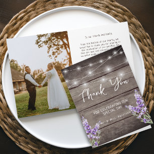 Rustic Lavender Wood Texture Light Wedding Photo Letterpress Thank You Card