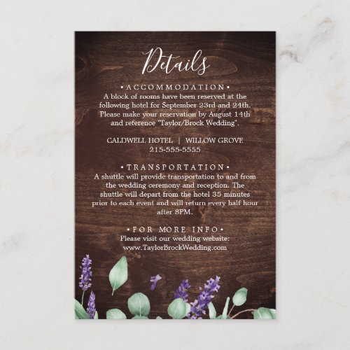 Rustic Lavender  Wooden Details Enclosure Card