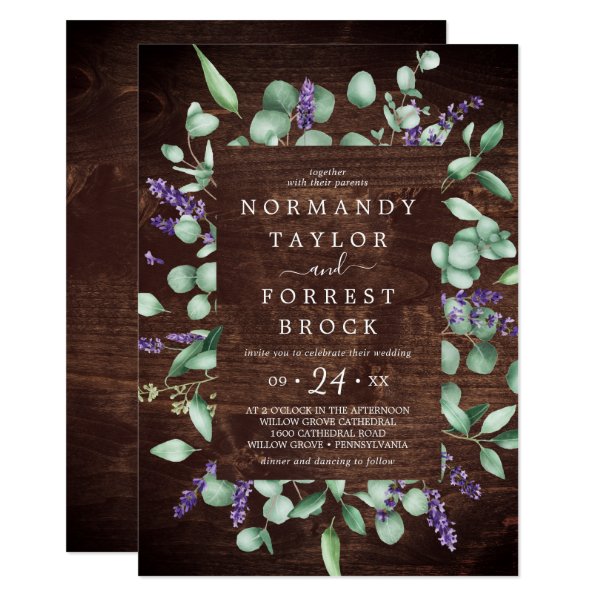 256772929239605545 Rustic Lavender Wooden Floral Wedding Invitation
