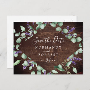 Rustic Lavender Wooden Save the Date Postcard