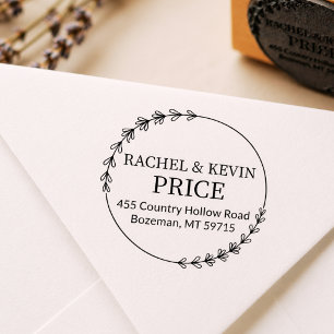 Rustic Lavender Wreath Round Couple Return Address Rubber Stamp