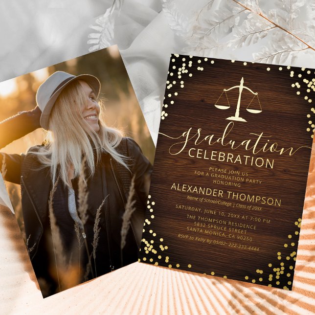 Rustic Law School Graduation Real Gold Foil Invitation (Creator Uploaded)