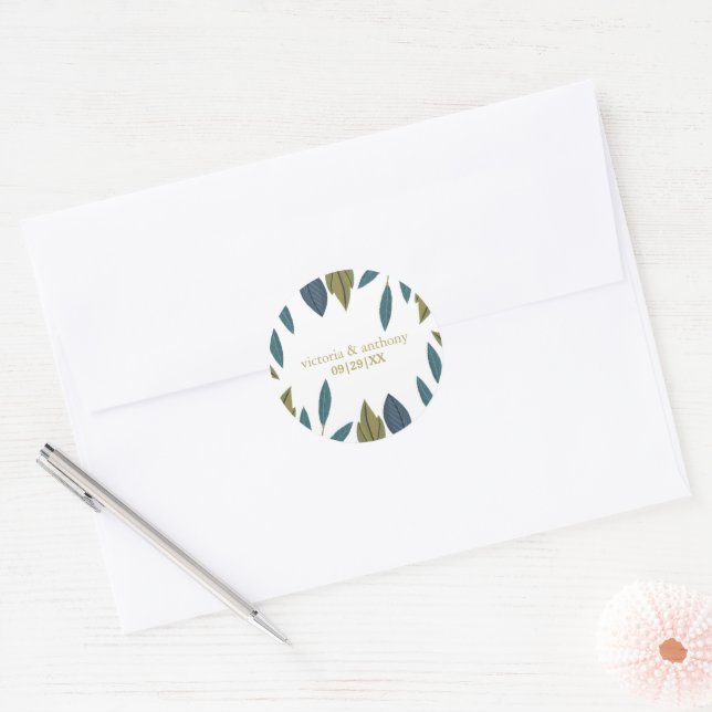 Rustic Leaf Floral Wedding Classic Round Sticker (Envelope)