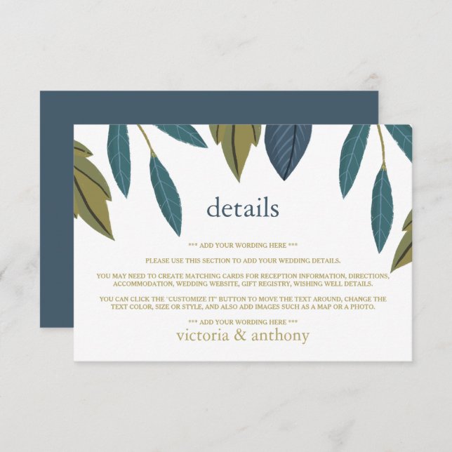 Rustic Leaf Floral Wedding Detail Enclosure Card (Front/Back)