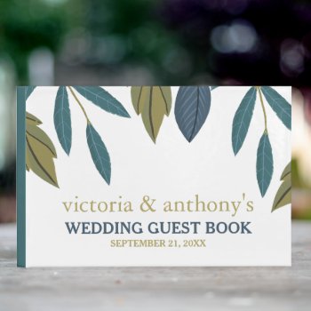 Rustic Leaf Floral Wedding Guest Book by StampedyStamp at Zazzle