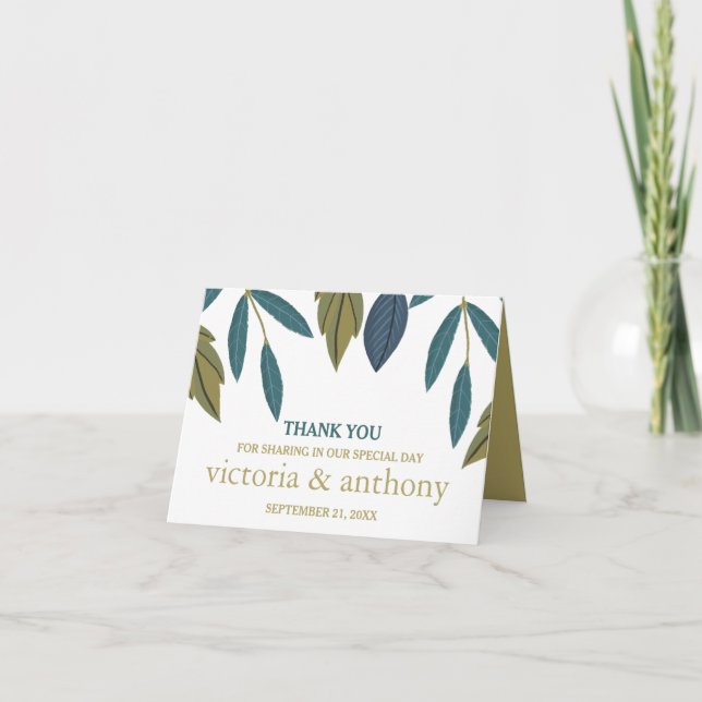 Rustic Leaf Floral Wedding Letterpress Thank You Card (Front)