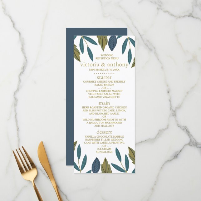 Rustic Leaf Floral Wedding Menu (Front/Back In Situ)