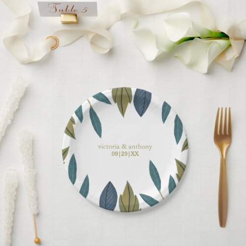 Rustic Leaf Floral Wedding Paper Plates