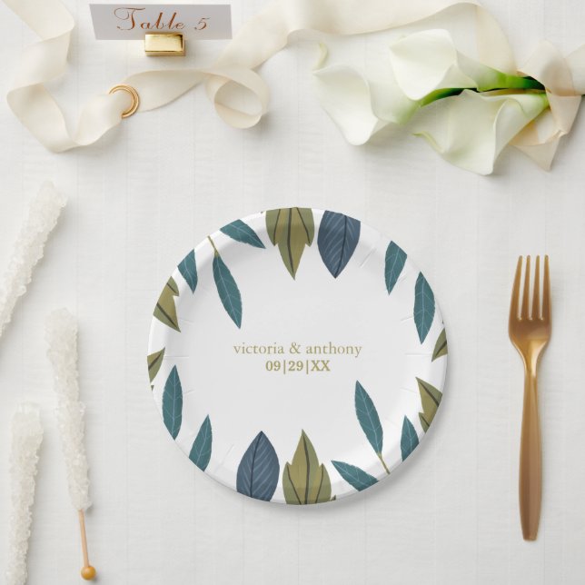 Rustic Leaf Floral Wedding Paper Plates (Wedding)