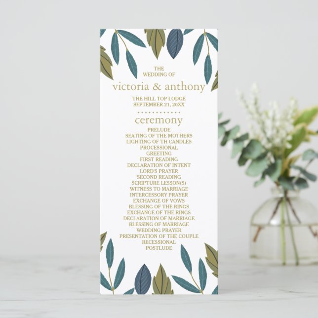 Rustic Leaf Floral Wedding Program (Standing Front)