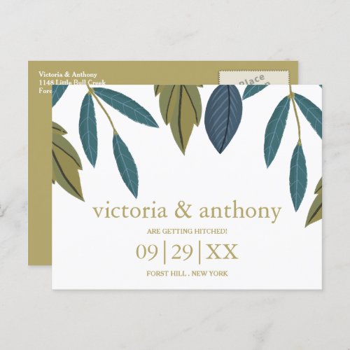 Rustic Leaf Floral Wedding Save The Date Postcard