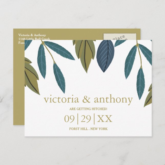 Rustic Leaf Floral Wedding Save The Date Postcard (Front/Back)