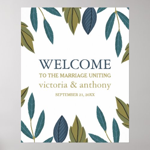 Rustic Leaf Floral Wedding Welcome Poster