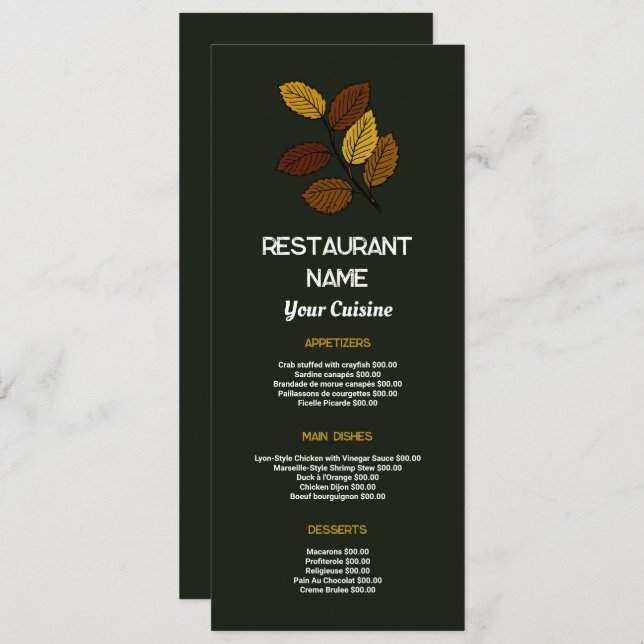 Rustic Leaf, Restaurant Slimline Menu (Front/Back)