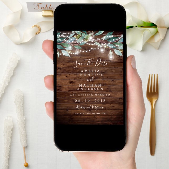 Rustic Leaf String Lights Save The Date (Front Digital)