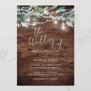 Rustic Leaf String lights Wedding Invitation