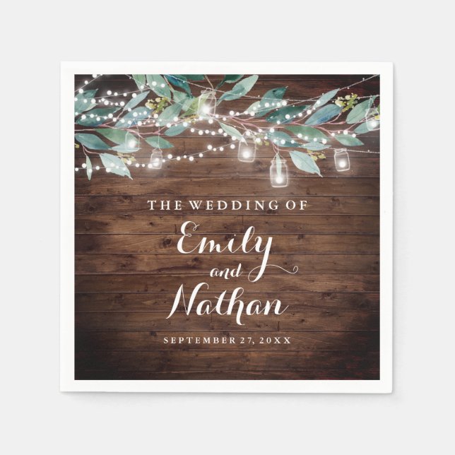 Rustic Leaf String lights Wedding  Napkins (Front)