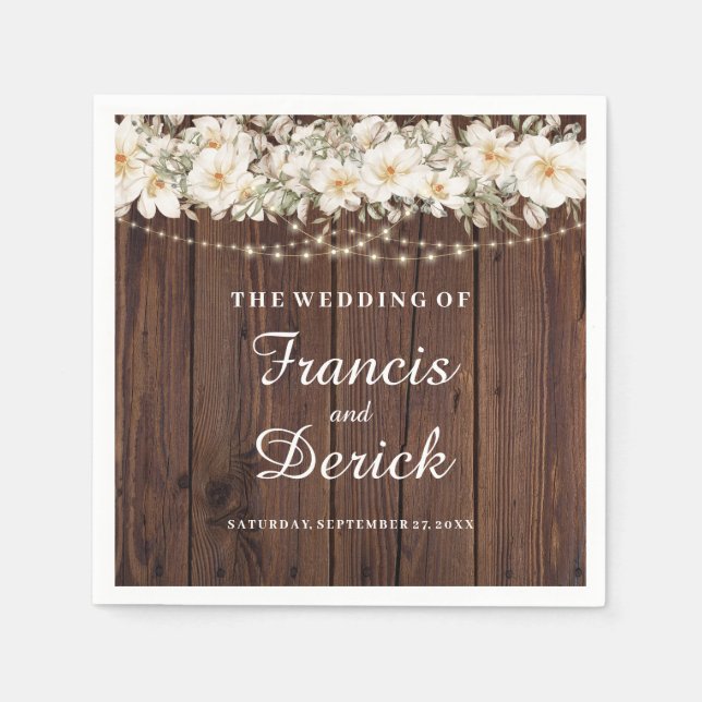 Rustic Leaf String lights Wedding Napkins (Front)