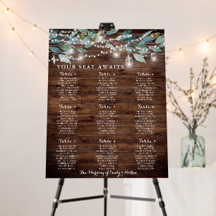 Rustic Leaf String lights Wedding Seating Chart Foam Board