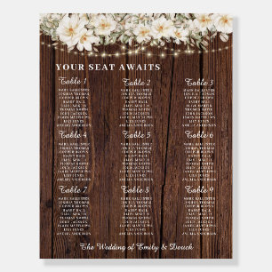 Rustic Leaf String lights Wedding Seating Chart Foam Board