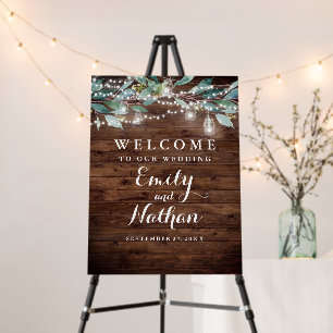 Rustic Leaf String lights Wedding Welcome Sign
